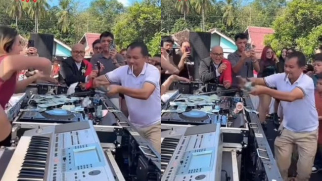 Viral Gaya Anggota DPRD Lampung Utara Hatami Nyawer DJ dengan Gegepok Uang